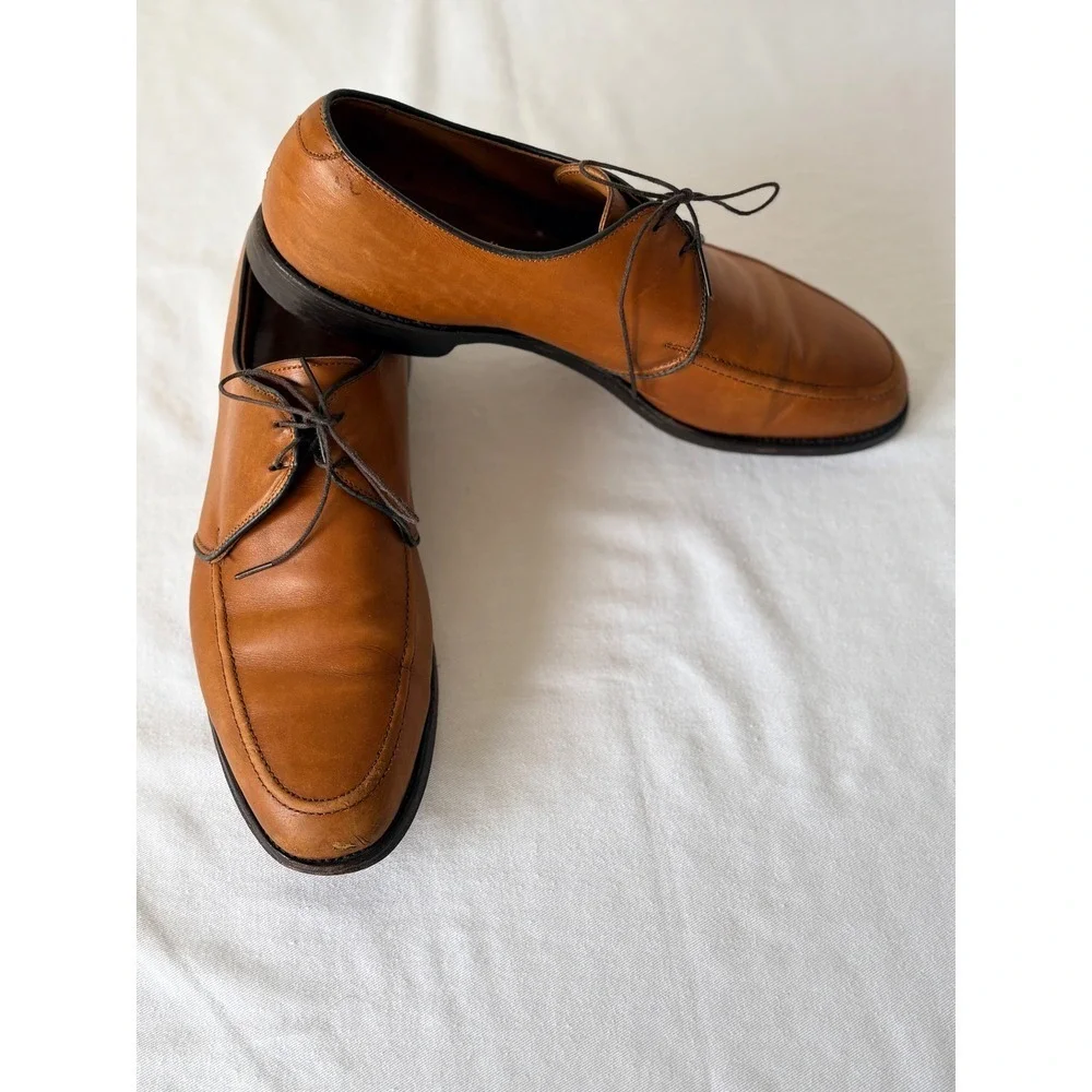 Allen Edmonds Slayton Derby Shoes 10.5 D Tan Good Split Toe Leather USA 9324